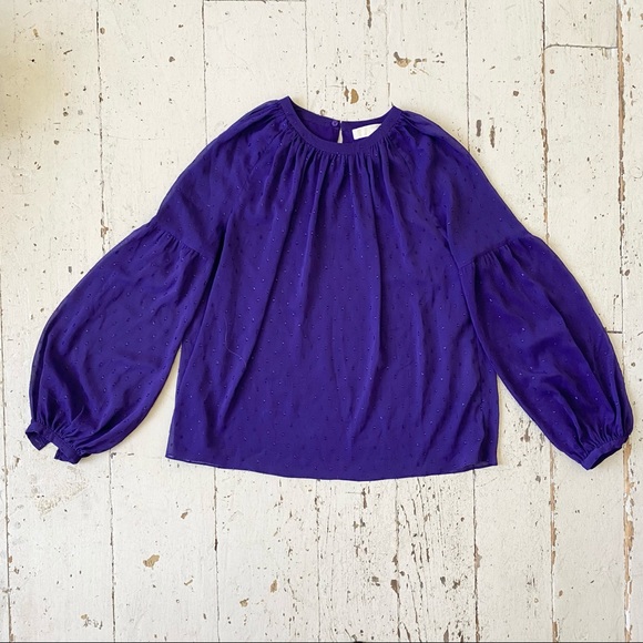 Michael Kors Purple Shimmer Cut Swiss Dot Peasant Top - Picture 11 of 15